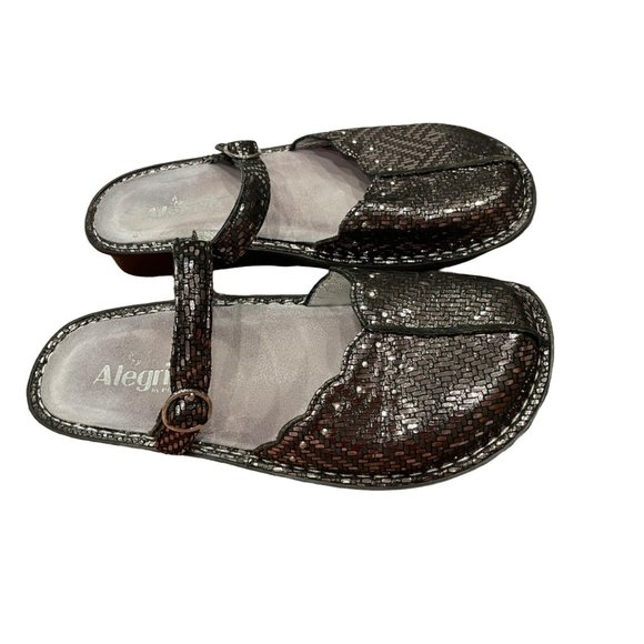 Allegria Mary Jane Black Sparkle Metallic Shoes Sz 38W - Picture 3 of 8